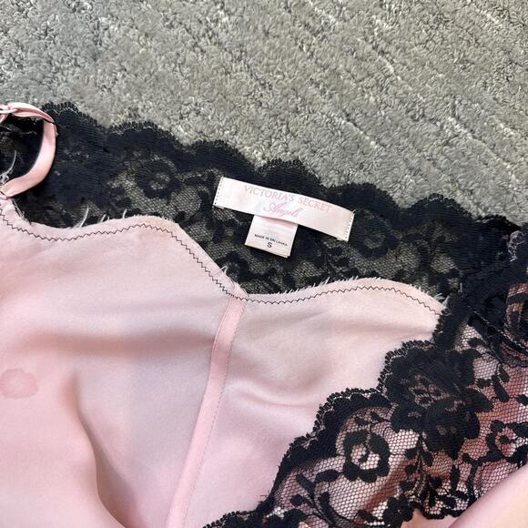 INSANE vintage Victorias secret y2k pink & black silky babydoll mini slip dress - Picture 7 of 7